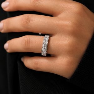 Anillo de media eternidad con diamantes cultivados en laboratorio de corte Asscher para mujer, 3.5mm, oro blanco de 14K/18K, anillo de compromiso/boda, joyería personalizada al por mayor - Product Image 2