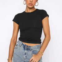 Kaos Wanita Grosir Ramah Lingkungan Polos Crop Top Sablon Logo Custom O Neck Lengan Pendek Slim Fit Streetwear Cepat Kering