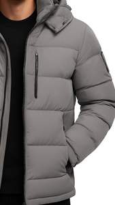 Chaqueta Acolchada Premium para Hombre al por Mayor, Servicio OEM, Estilo Urbano Personalizado, Cuello con Capucha, Cierre Frontal con Logotipo, Ecológica - Product Image 5