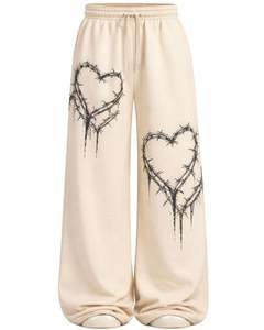 Pantalones Deportivos de Pierna Ancha con Estampado de Corazón de Alambre de Púas, Personalización de Fabricación, Pantalones Jogger de Felpa Extra Grandes para Mujer, Ropa Urbana, OEM Personalizado - Product Image 1