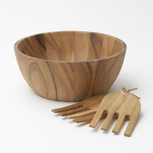 Acacia Wood Salad Bowl Set With Servers Salad Bowl Handcrafted Natural Wooden Serving Bowl For Kitchen <b>Dinnerware</b> Factory Price - Product Image 1