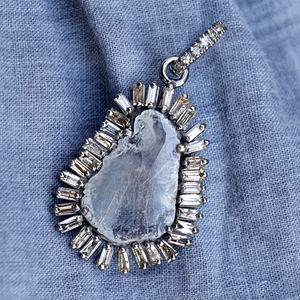 ของแข็ง925เงินปูเพชรจี้แฮนด์เมด Polki ออกซิไดซ์เครื่องประดับบาแกตของขวัญสำหรับผู้หญิง - Product Image 4