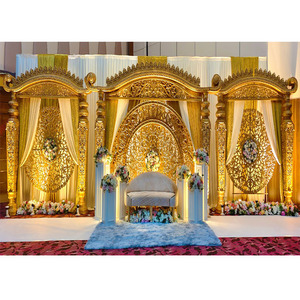 Decoración de Escenario de Boda Estilo Bigote Mughal Dorado, Compre Mandap Ligero de Alta Calidad, Decoración de Escenario, Precios al por Mayor en Australia - Product Image 1