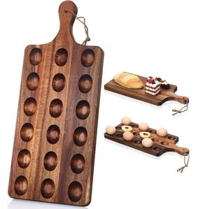 Plato de doble cara elegante y moderno para servir varios huevos hecho a mano de madera de acacia natural para servir huevos y aperitivos - Product Image 1