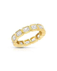 Anillo de Eternidad con Moissanita Corte Esmeralda en Oro Amarillo de 14k, 2.6 o 3.0 TC, Orientación Este-Oeste o Norte-Sur, Anillo de Compromiso Apilable - Product Image 3