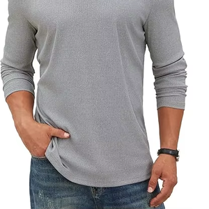 T-shirt décontracté à manches longues et col en V pour homme, t-shirt classique basique uni - Product Image 4