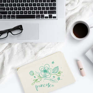 Personalized Name Aqua Floral Cosmetic Bag Lovely Travel Make up Pouch Organizer Convenient <b>Makeup</b> <b>Case</b> - Product Image 3