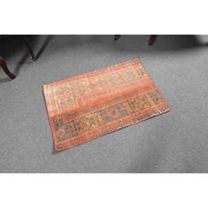 1.9x2.9 ft Vintage Rug, Turkish Small Rug, <b>Red</b> Ikat <b>Wool</b> Rug - Product Image 3