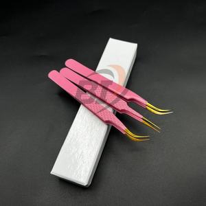 Wholesale Pink Gold Custom <b>Engraved</b> Logo Stainless Steel High Eyelash Extension Tweezers Pointed Tip Sustainable Beauty <b>Tool</b> - Product Image 1