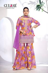 Traje Gharara de trabajo de secuencia de bordado de seda Chinon de último diseñador por Fab Zone - Product Image 5