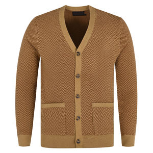 100% High Quality Cotton Brown Plain <b>Cardigan</b> Sweater Breathable Anti-Wrinkle Anti-Shrink Customizable Logo on Front for Winter - Product Image 1