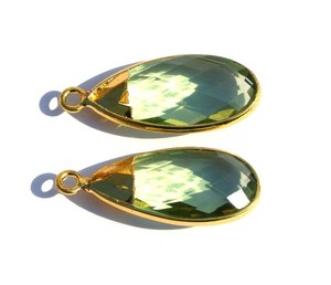 Oro galvanizado Trim verde amatista cuarzo facetado pera colgante bisel conjunto DIY estilo Vintage joyería suministros - Product Image 4