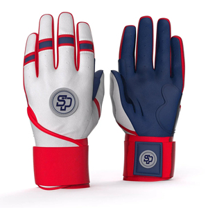 Gants de frappeur de baseball en cuir blanc, rouge et bleu, avec logo personnalisé, manchette longue, faible MOQ, service OEM/ODM - Product Image 1