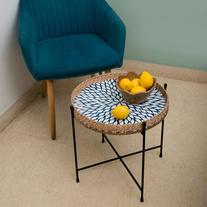 Ensemble de 2 plateaux décoratifs pour la maison en rotin avec forme ronde et design en nacre parfait pour servir des aliments et des desserts - Product Image 4