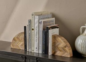 Sujetalibros de madera de acacia y mango hechos a mano, soportes de libros resistentes para estantes de oficina, extremos de libros elegantes hechos en la India - Product Image 5