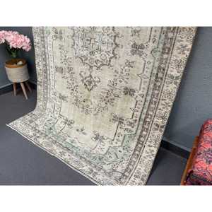 Tapis vintage 4,4 x 7,2 pieds, tapis turc oriental en laine gris bleu - Product Image 3