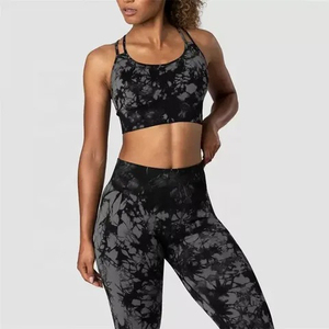 Tie Dye femmes entraînement 3 pièces vêtements de course Fitness ensembles côtelé sans couture Leggings vêtements de sport de sport soutien-gorge pantalon personnalisé en gros - Product Image 2