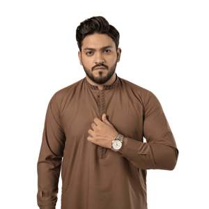 Kurta pour homme E-29 marron 100% coton respirant - Product Image 1
