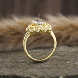 Anillo de compromiso de diamante de corte radiante cultivado en laboratorio, K oro sólido de 10, certificado IGI, lujoso anillo de diamante estilo Halo Vintage, regalo para ella - Product Image 3