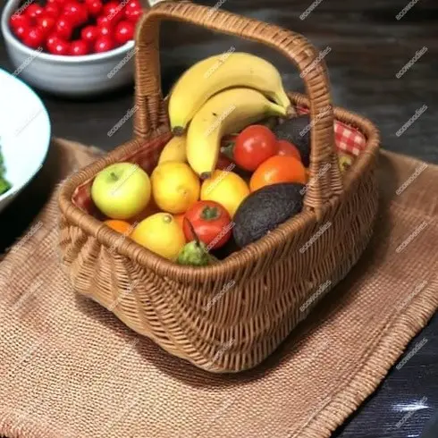 Date fête de mariage fleur cadeau fruits pain conteneur décoratif à la main artisanat rond rotin osier tissé paniers avec poignée