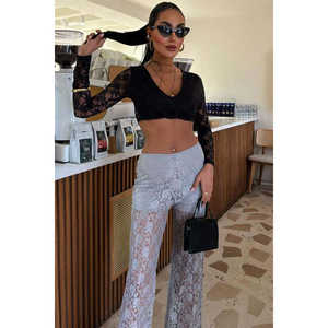 Pantalon en dentelle doublé 0081 à jambes larges - Product Image 5