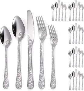 Juego de Cubiertos con Grabado Floral y Acabado Plateado, Perfecto para Decorar la Mesa de Comedor, Uso Diario y Ocasiones Especiales - Product Image 6