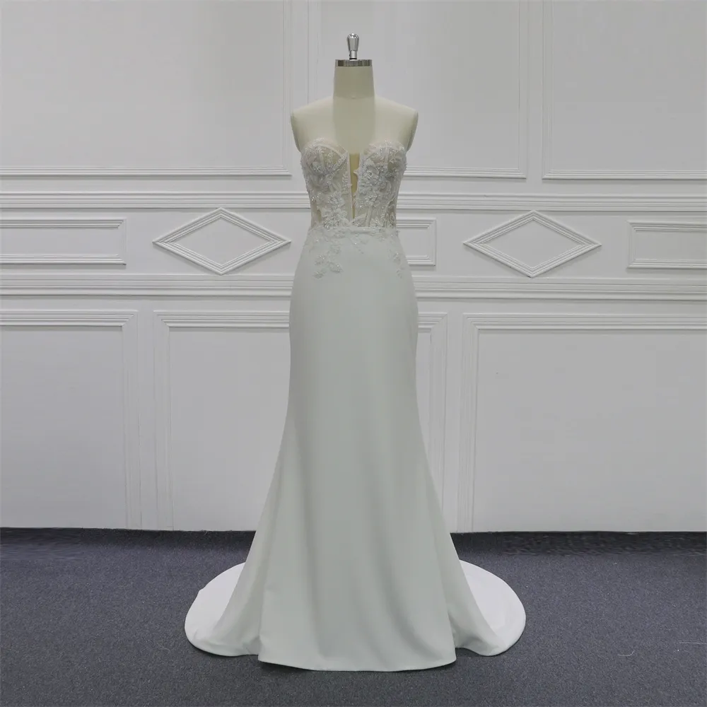 White Fashion Vestido De Noiva Bridal Stain Wedding Mermaid Bridal Dress With Pearls