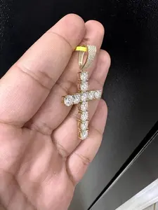 925 <b>Silver</b> Round Cut Moissanite <b>Cross</b> <b>Pendant</b> Miami Cuban Link for Gift Charm <b>Pendants</b> Type - Product Image 3