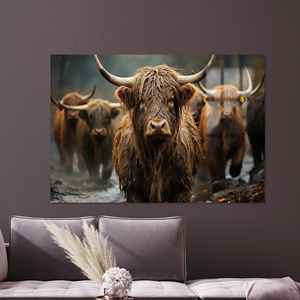 Tableau sur toile imprimé Vache des Highlands : Décoration de ferme écossaise, Verre - Product Image 1