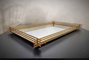 Plateau à miroir rond en verre avec cadre en métal doré, vaisselle de service et décorative, plateau populaire d'Inde - Product Image 3