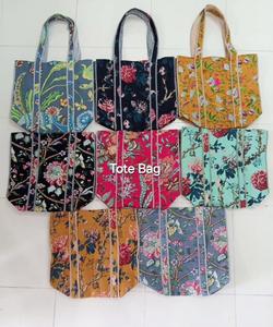 <b>Block</b> Print Patchwork Tote Bag Jaipuri Floral Shoulder Bag <b>Yoga</b> Boho Beach Bag Quilted Cotton Side Straps Fashion Style Two - Product Image 3