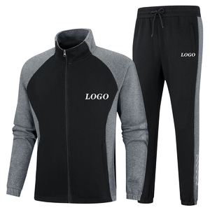 Ensemble survêtement pour homme de haute qualité personnalisé à rayures, 2 pièces avec fermeture éclair, taille XXL XL, survêtement en coton technique avec option de taille plus - Product Image 1