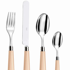 Elegante juego de cubiertos con mango de resina color crema con cabeza plateada, cubiertos duraderos de acero inoxidable, ideales para cenar y ocasiones especiales - Product Image 1