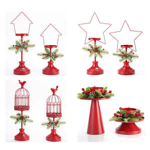 Red Metal Candle Holder Set With <b>Bird</b> <b>Cage</b> Design Table <b>Decor</b> For Christmas Wedding Party Home Restaurant Display Centerpiece - Product Image 5
