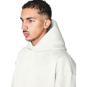 High Quality Custom <b>Men's</b> <b>White</b> Pullover <b>Hoodie</b> Boxy Fit Kangaroo Pocket Organic Terry Fabric Logo Print XS Winter Hooded Top - Product Image 4