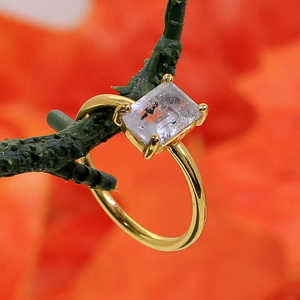 Diamant naturel Herkimer en argent sterling 92.5 Boho-Classic Bezel Set Ring Bijoux en rhodium pour mariage avec perle Herkimer - Product Image 4