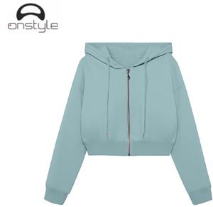 Onstyle Deportes mujer casual Sudadera con capucha estilo recortado cremallera en la parte delantera chaqueta con capucha de manga larga perfecta para el look streetwear - Product Image 1