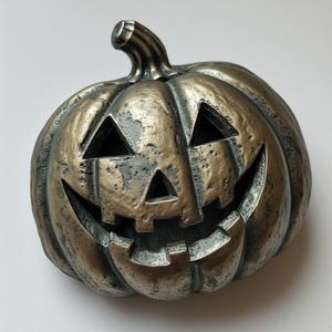 Lanterne citrouille décorative en aluminium, finition patine avec motif creux percé, créant une décoration festive chaleureuse pour Halloween - Product Image 1