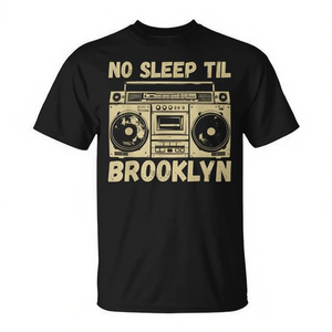 T-shirt promozionale in stile vintage con stampa 'No Sleep Til Brooklyn Retro Boombox' - Product Image 2