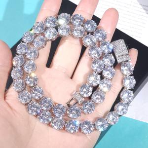 10mm Round Brilliant Cut Moissanite Diamond <b>Tennis</b> Chain <b>Necklace</b> In 925 <b>Silver</b> Iced Out Hip Hop Jewelry For Men At Low Price - Product Image 1