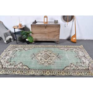 Tapis turc vintage 4.7 x 8.5ft vert beige laine Patchwork Design support en Latex pour la maison vivant chevet style rectangulaire-Tabriz - Product Image 1