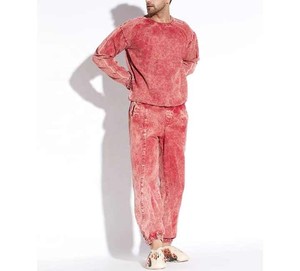 Meilleure vente acide lavé couleur unie 2 pièces hommes survêtement ensemble 100% haute qualité polaire Logo personnalisé tenue décontracté hommes survêtements - Product Image 5