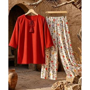 Conjunto Básico MUZANG de Estilo Casual en Tela Pura, Blusa de Manga Tres Cuartos para Primavera/Verano - Product Image 1