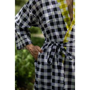 Bata de Baño Unisex de Lujo, Algodón Puro, Estilo Boho Geométrico, Kimono Transpirable de Satén, Ropa de Estar por Casa de Verano, Corte Holgado para el Hogar - Product Image 5