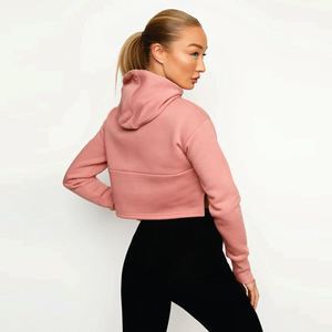 Sweat-shirt à capuche court rose personnalisé pour femmes, en molleton, à manches longues, décontracté, streetwear pour la personnalisation - Product Image 3