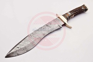Custom Forged Damascus Steel Fixed Blade Outdoor Hunting <b>Knife</b> Wooden Handle Bowie Hunting <b>Knife</b> With Leather Sheath - Product Image 3