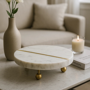 Plateau rond en marbre viral avec détails dorés, parfait pour l'affichage de la décoration ou les cadeaux tendances sur les plates-formes de décoration intérieure - Product Image 5