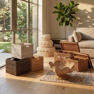 Natural Rattan <b>Basket</b>, Woven <b>Basket</b> Collection with Scalloped Design, Divided <b>Basket</b> and Wicker Organizers For Home Decor - Product Image 5
