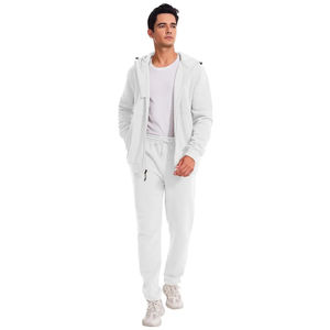 Premium Plain <b>Mens</b> <b>White</b> Tracksuit Full <b>Zip</b> <b>Hoodie</b> And Jogger Set Winter Sports Gym Running Wear Custom Wholesale Private Label - Product Image 3