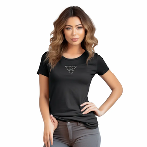 Customizable <b>Women's</b> Breathable Knitted Casual O-Neck <b>T</b>-<b>Shirt</b> with Lace & Embroidery Patches Custom Logo Included - Product Image 2
